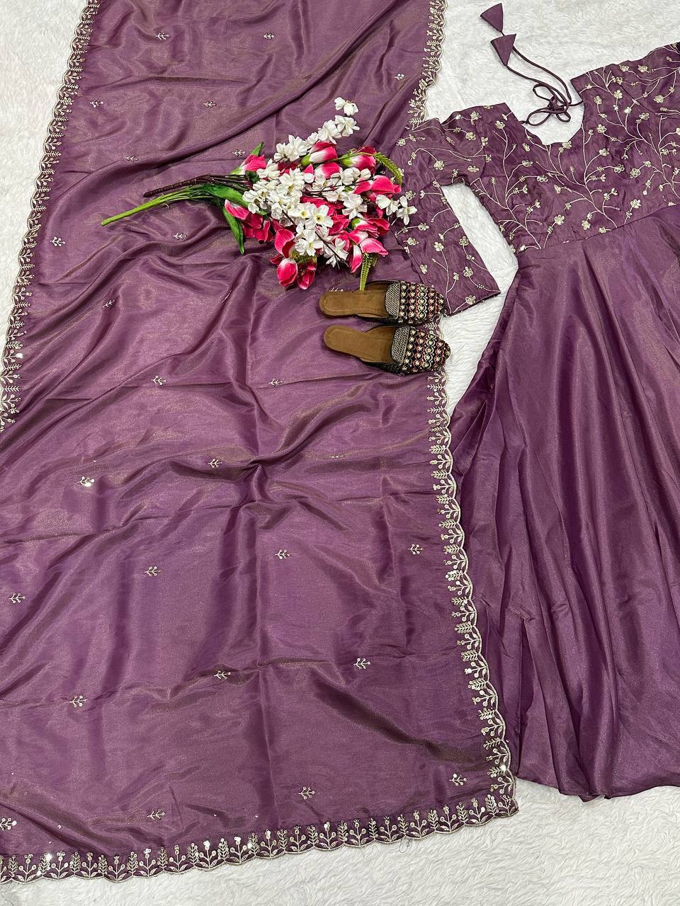 Mauve Purple Embroidered Anarkali Suit with Dupatta