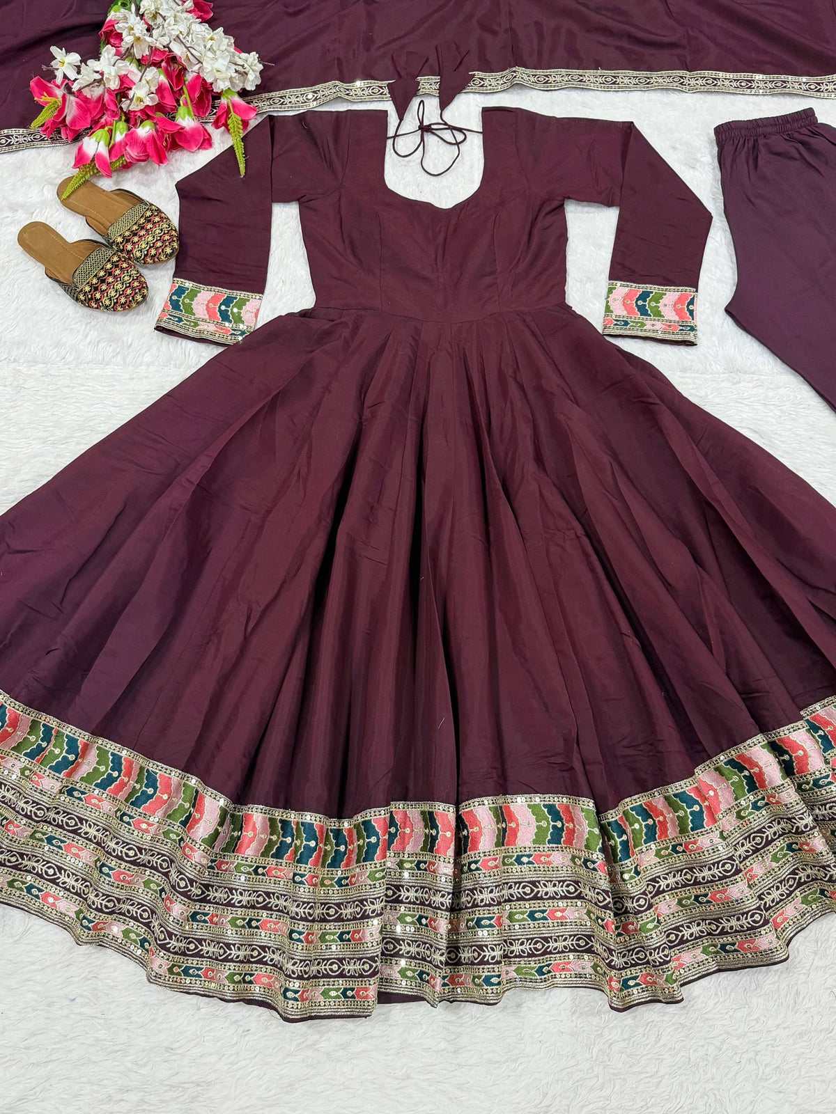 Maroon Embroidered Anarkali Suit Set with Dupatta