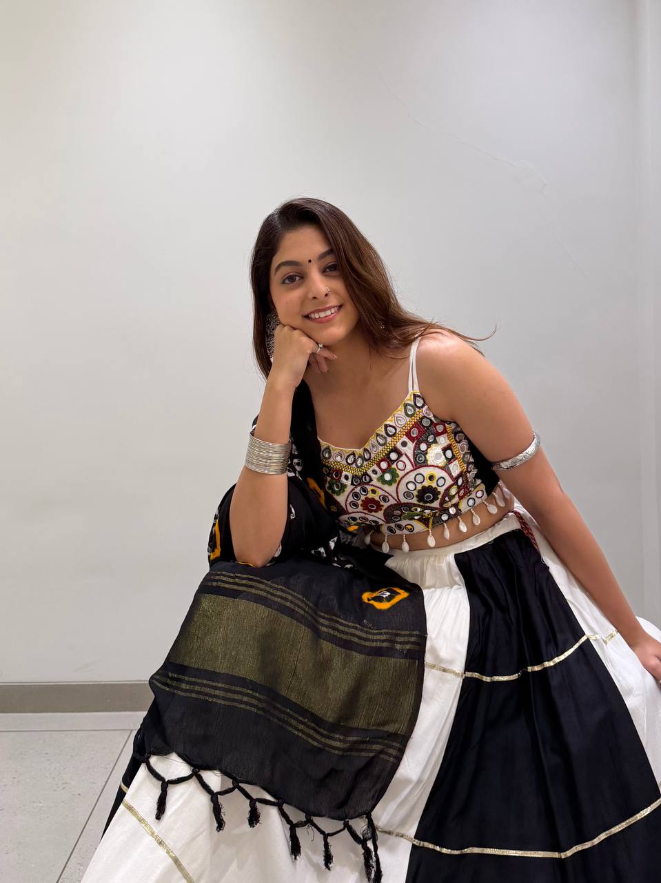 Black & White Kali Designer Lehenga Choli with Dupatta