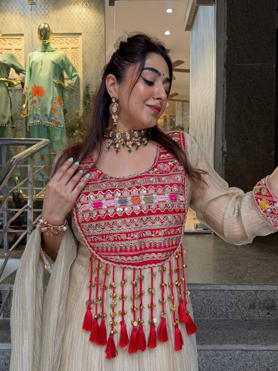 Ivory Embroidered Anarkali Suit with Dupatta Set