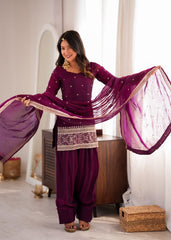 Wine Purple Embroidered Kurta Salwar Set