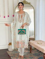 Embroidered Cotton Kurta Set with Dupatta