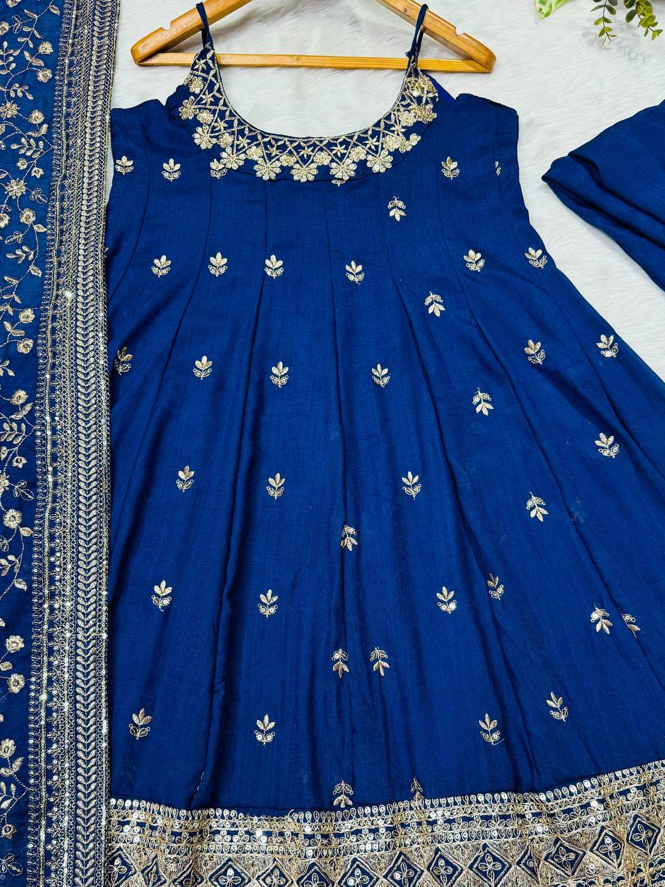 Embroidered Anarkali Kurta Set with Pants & Designer Dupatta