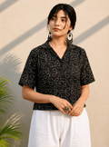 Women's Premium Black Embroidered Cotton Shirt | Relaxed Fit Casual Top