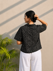 Black Embroidered Cotton Shirt | Relaxed Fit Casual Top