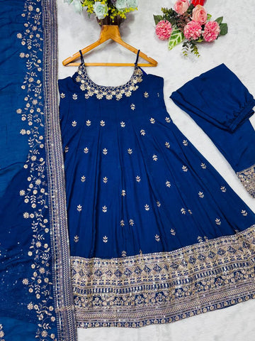 Embroidered Anarkali Kurta Set with Pants & Designer Dupatta