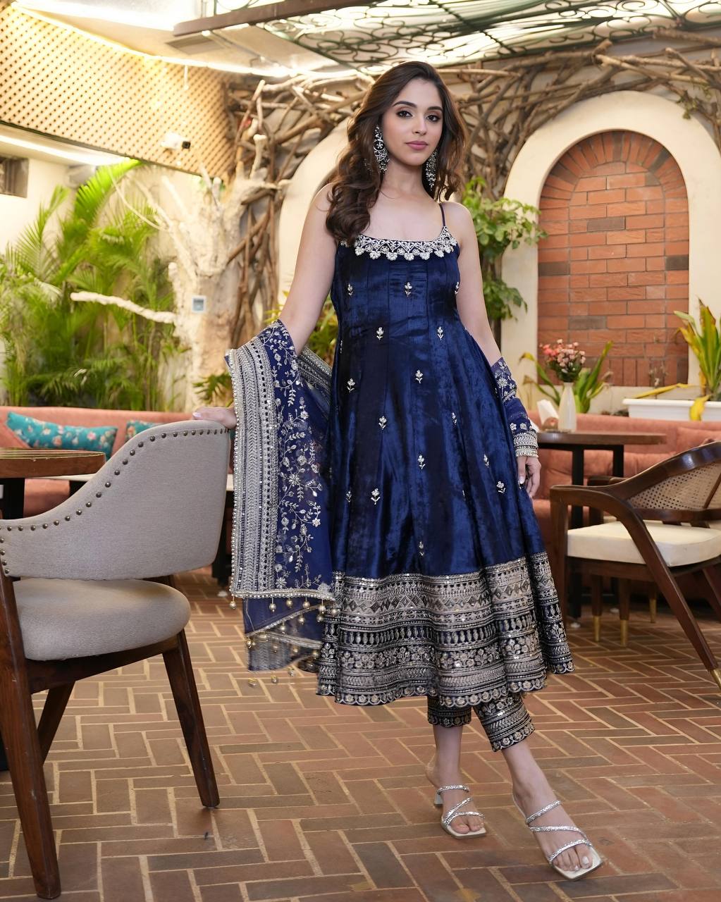 Embroidered Anarkali Kurta Set with Pants & Designer Dupatta