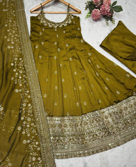 Embroidered Anarkali Kurta Set with Pants & Designer Dupatta