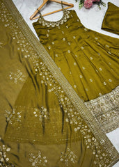 Embroidered Anarkali Kurta Set with Pants & Designer Dupatta