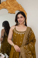 Embroidered Anarkali Kurta Set with Pants & Designer Dupatta