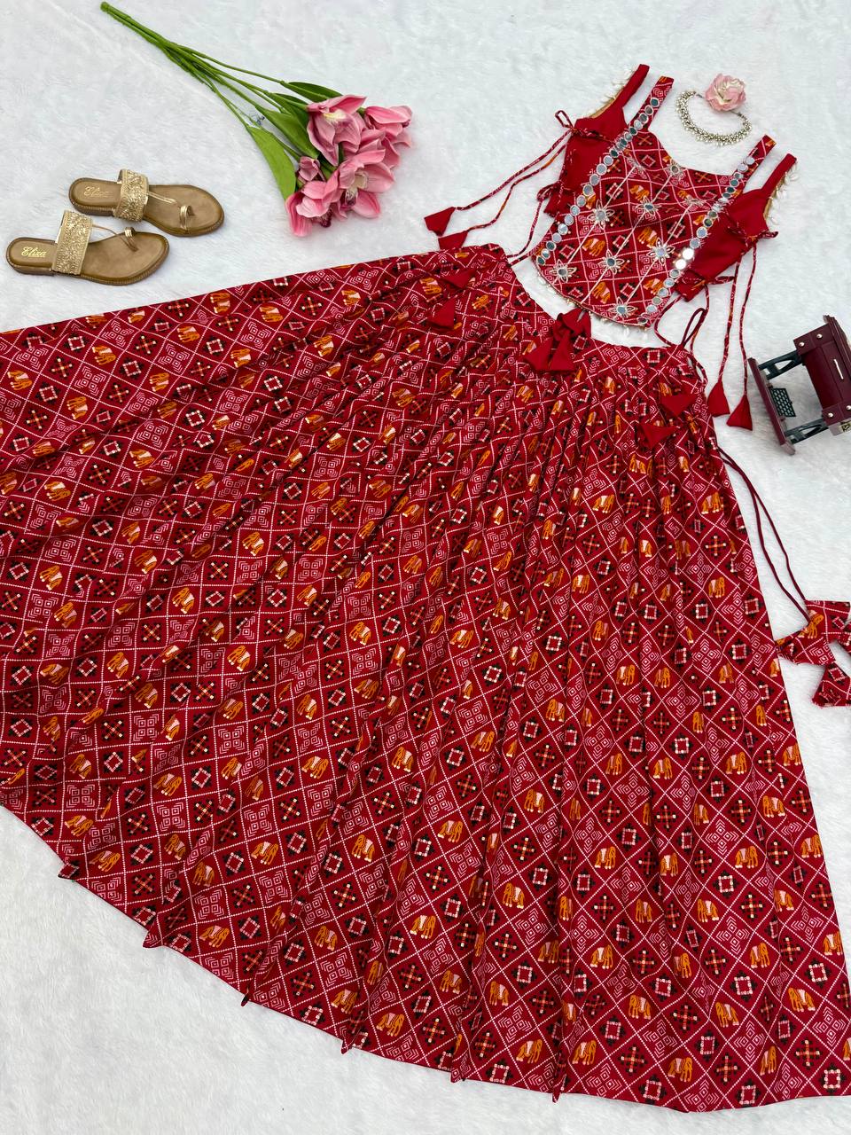 Red Printed Designer Lehenga Choli Set