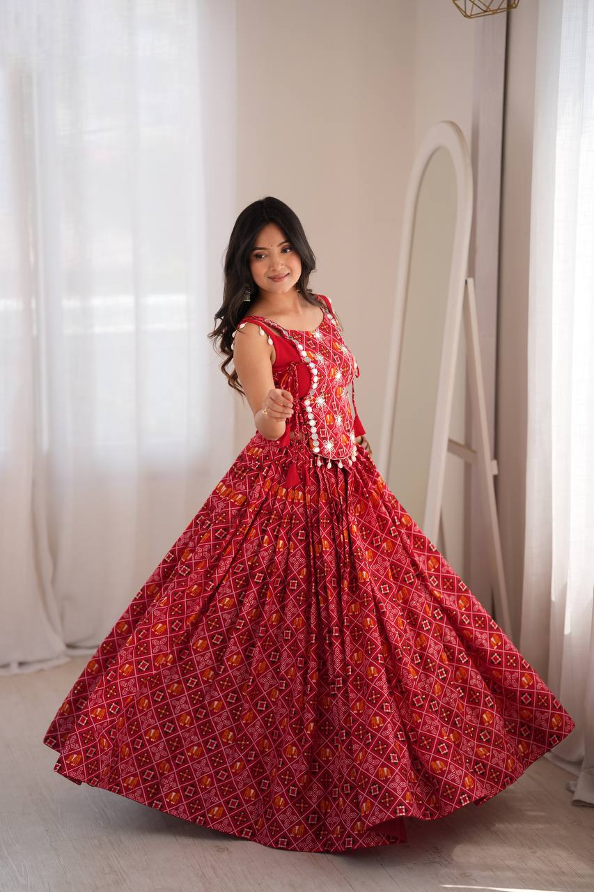 Red Printed Designer Lehenga Choli Set
