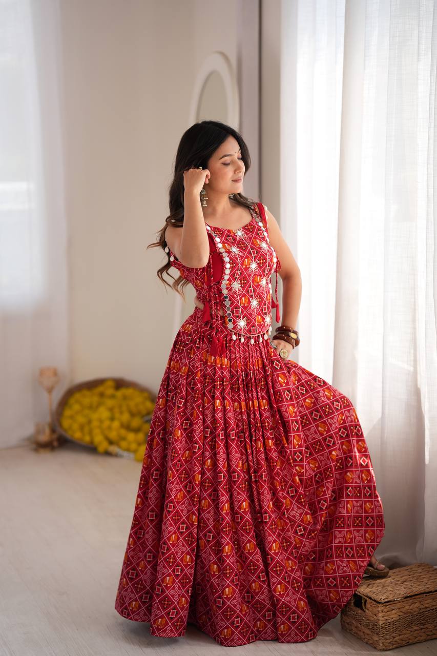Red Printed Designer Lehenga Choli Set