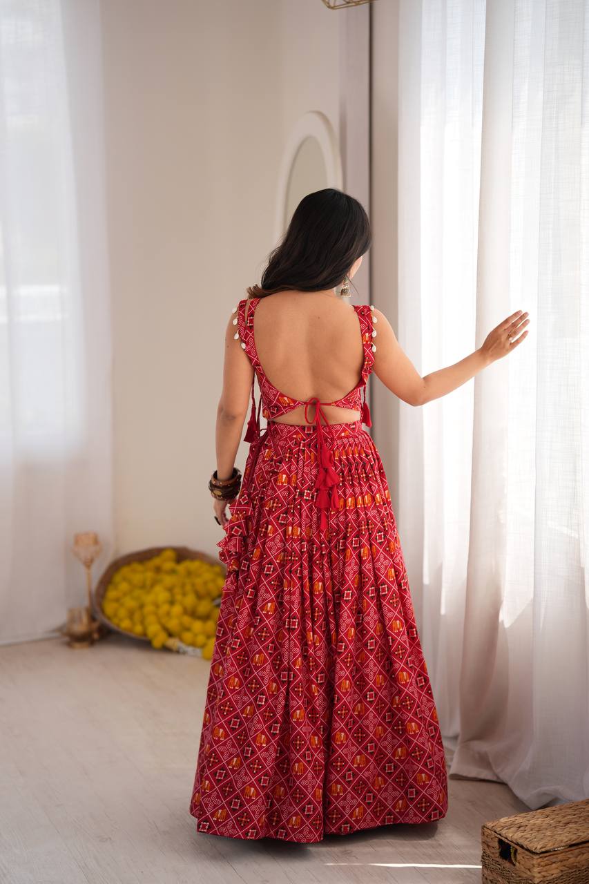 Red Printed Designer Lehenga Choli Set