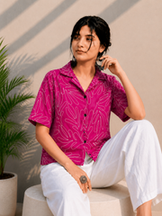Pink Embroidered Cotton Shirt | Relaxed Fit Casual Top