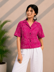 Pink Embroidered Cotton Shirt | Relaxed Fit Casual Top