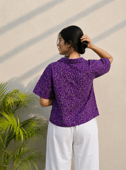 Purple Embroidered Cotton Shirt | Relaxed Fit Casual Top