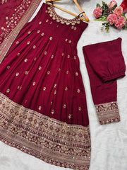 Embroidered Anarkali Kurta Set with Pants & Designer Dupatta