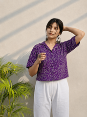 Purple Embroidered Cotton Shirt | Relaxed Fit Casual Top