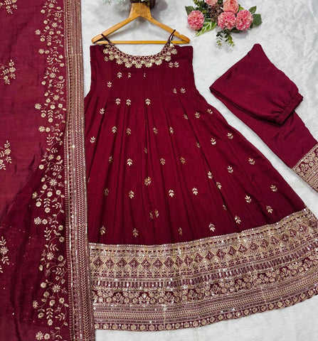 Embroidered Anarkali Kurta Set with Pants & Designer Dupatta