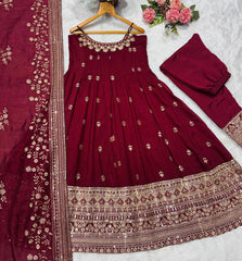 Embroidered Anarkali Kurta Set with Pants & Designer Dupatta
