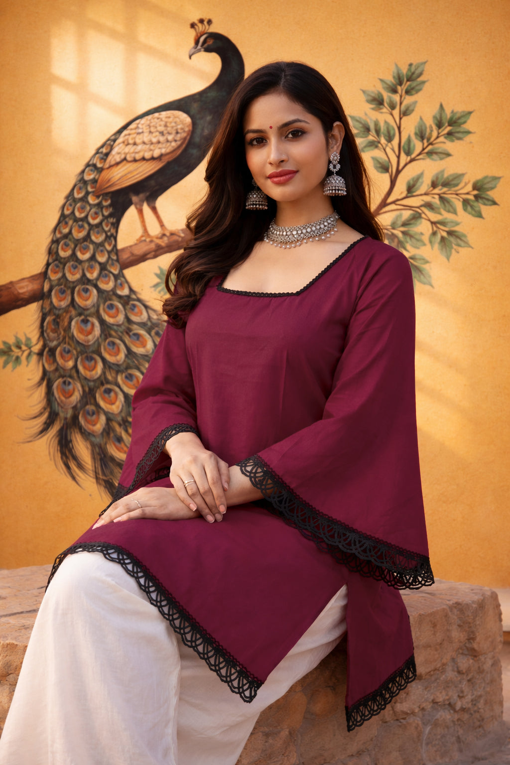 Premium Solid A-Line Short Top | Bell Sleeves | Square Neck