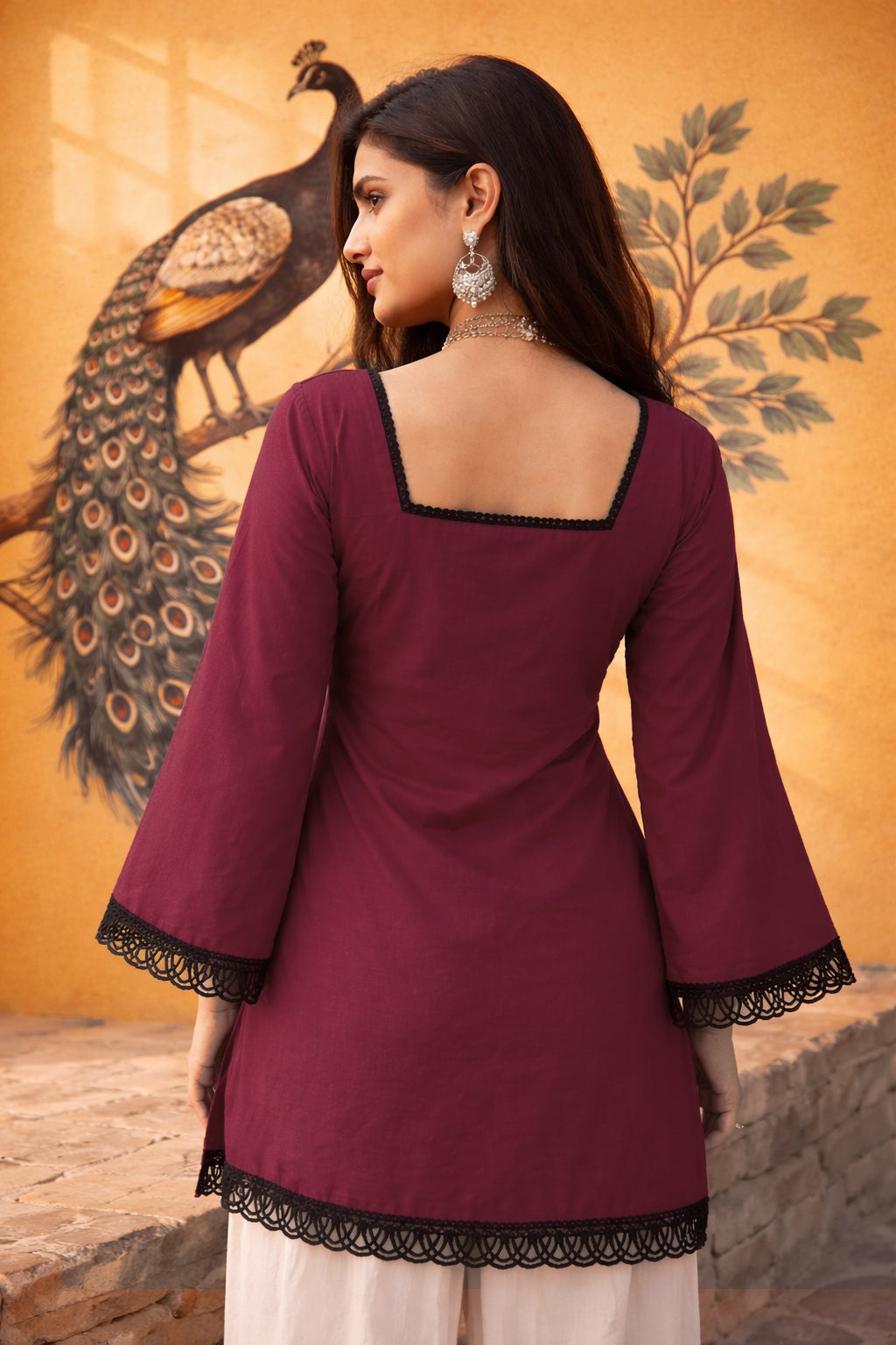Premium Solid A-Line Short Top | Bell Sleeves | Square Neck