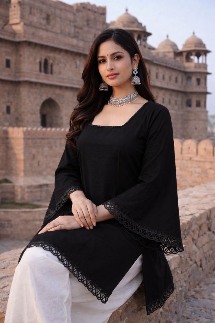 Premium Solid A-Line Short Top | Bell Sleeves | Square Neck