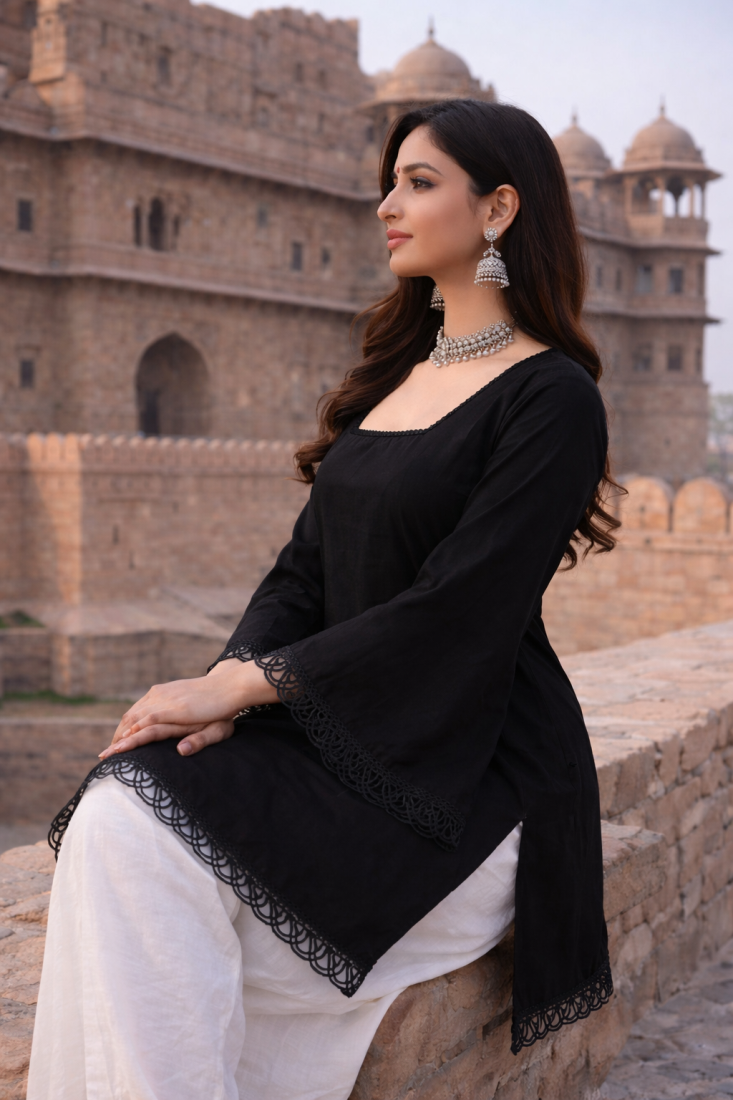 Premium Solid A-Line Short Top | Bell Sleeves | Square Neck