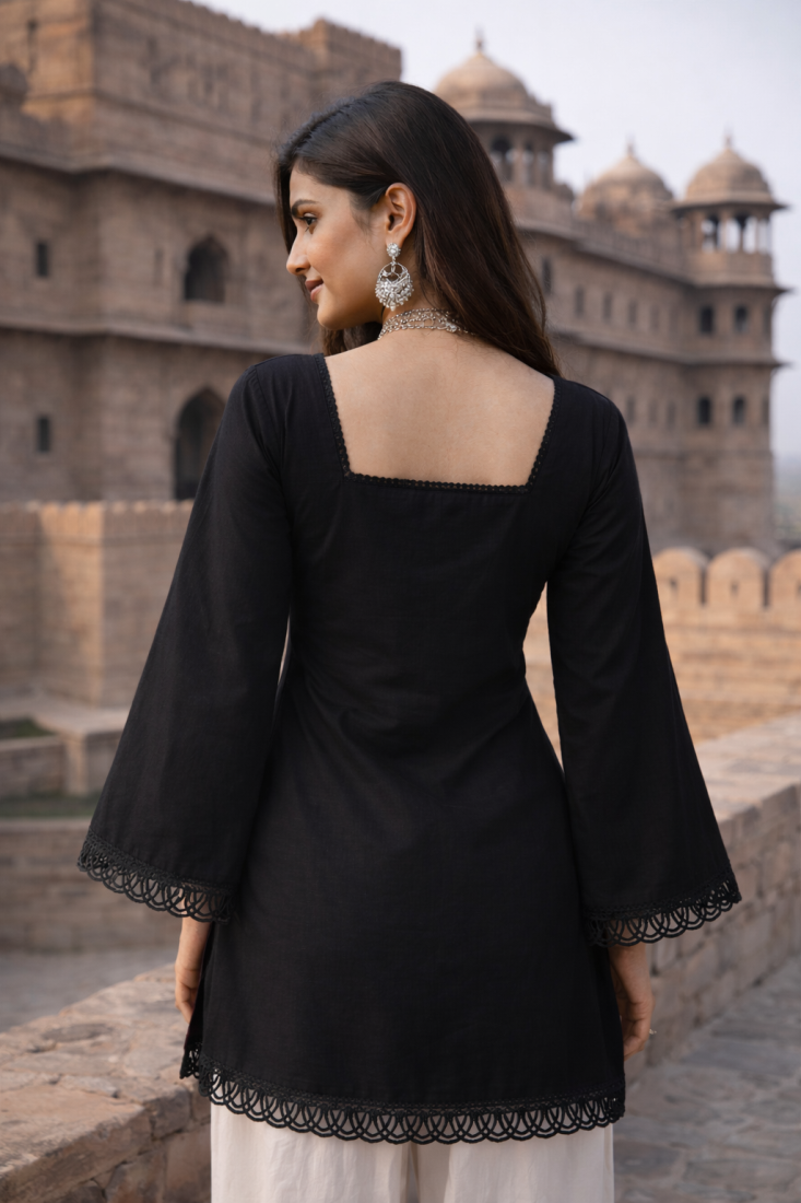 Premium Solid A-Line Short Top | Bell Sleeves | Square Neck