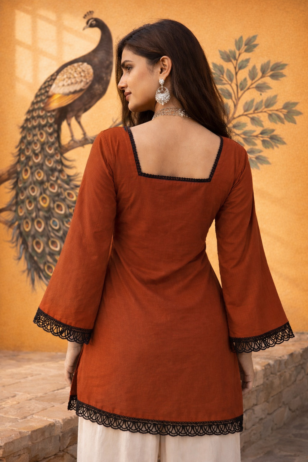 Premium Solid A-Line Short Top | Bell Sleeves | Square Neck