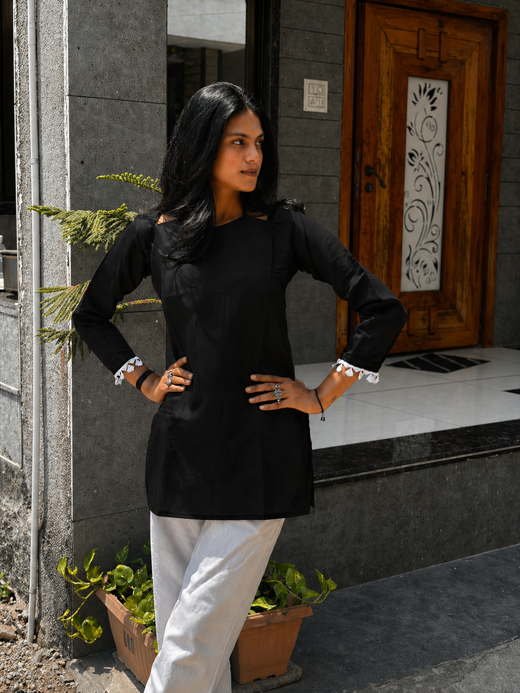 Premium Solid Straight Kurti Top | Round Neck | Full Sleeves