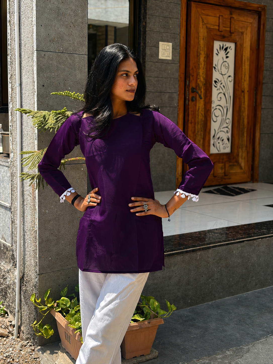 Premium Solid Straight Kurti Top | Round Neck | Full Sleeves