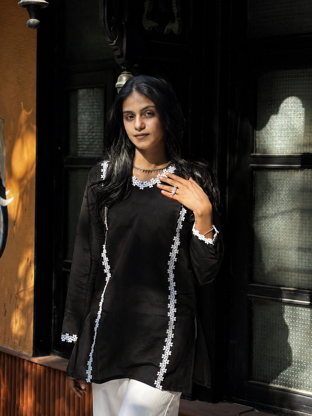 Premium Black Straight Kurti Top | V-Neck