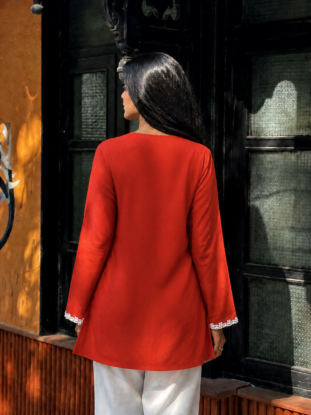 Premium Rust Straight Kurti Top | V-Neck