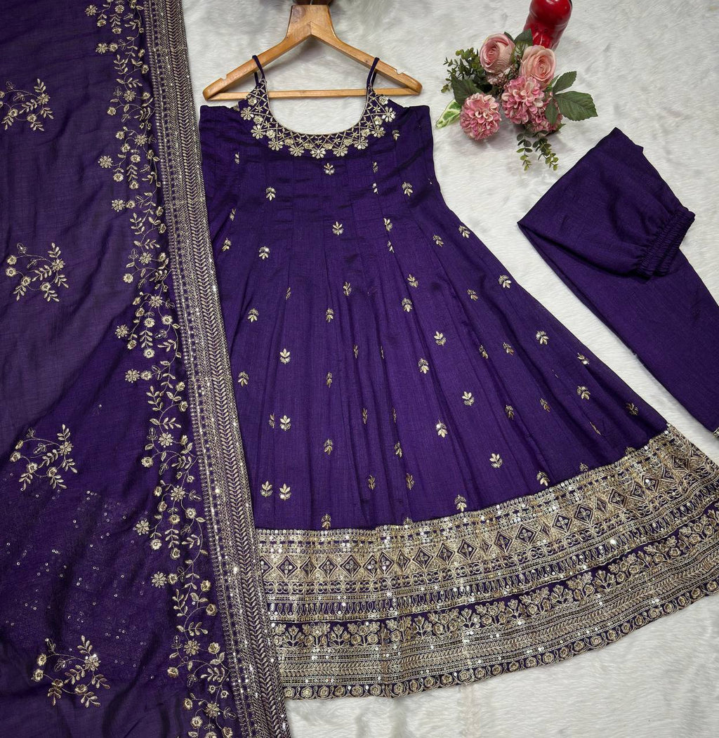 Embroidered Anarkali Kurta Set with Pants & Designer Dupatta