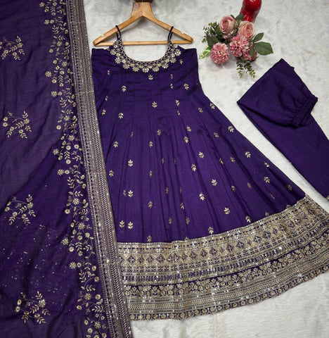 Embroidered Anarkali Kurta Set with Pants & Designer Dupatta