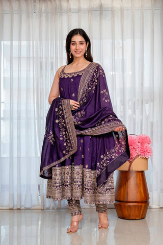 Embroidered Anarkali Kurta Set with Pants & Designer Dupatta