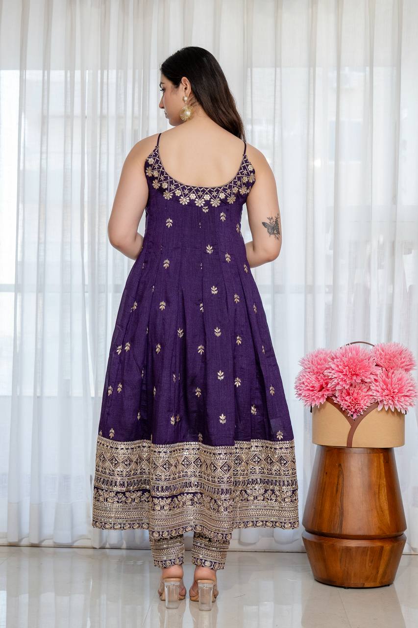 Embroidered Anarkali Kurta Set with Pants & Designer Dupatta