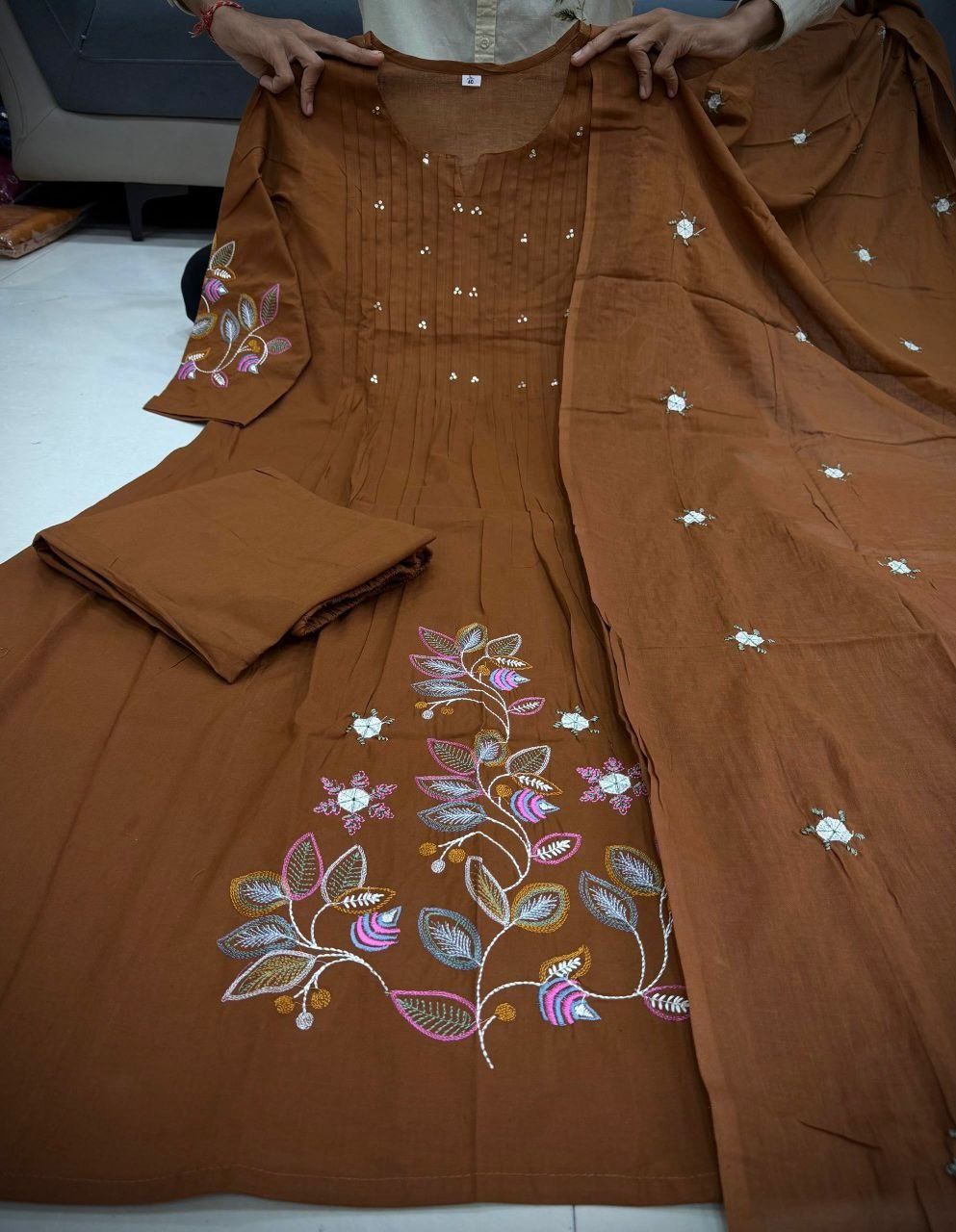 Premium Embroidered Cotton Blend Kurta Set