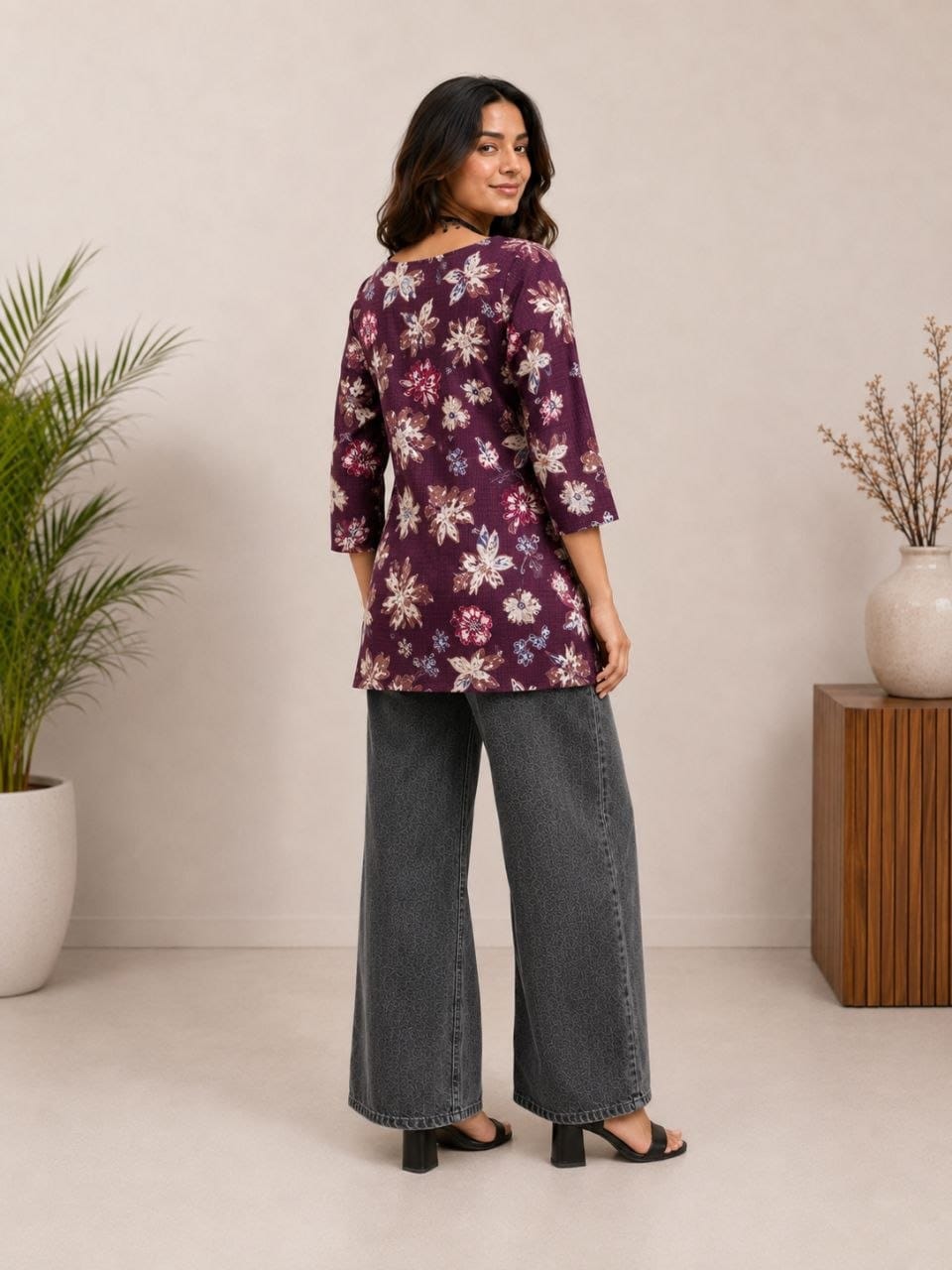 Women's Floral Print Square Neck Casual Top