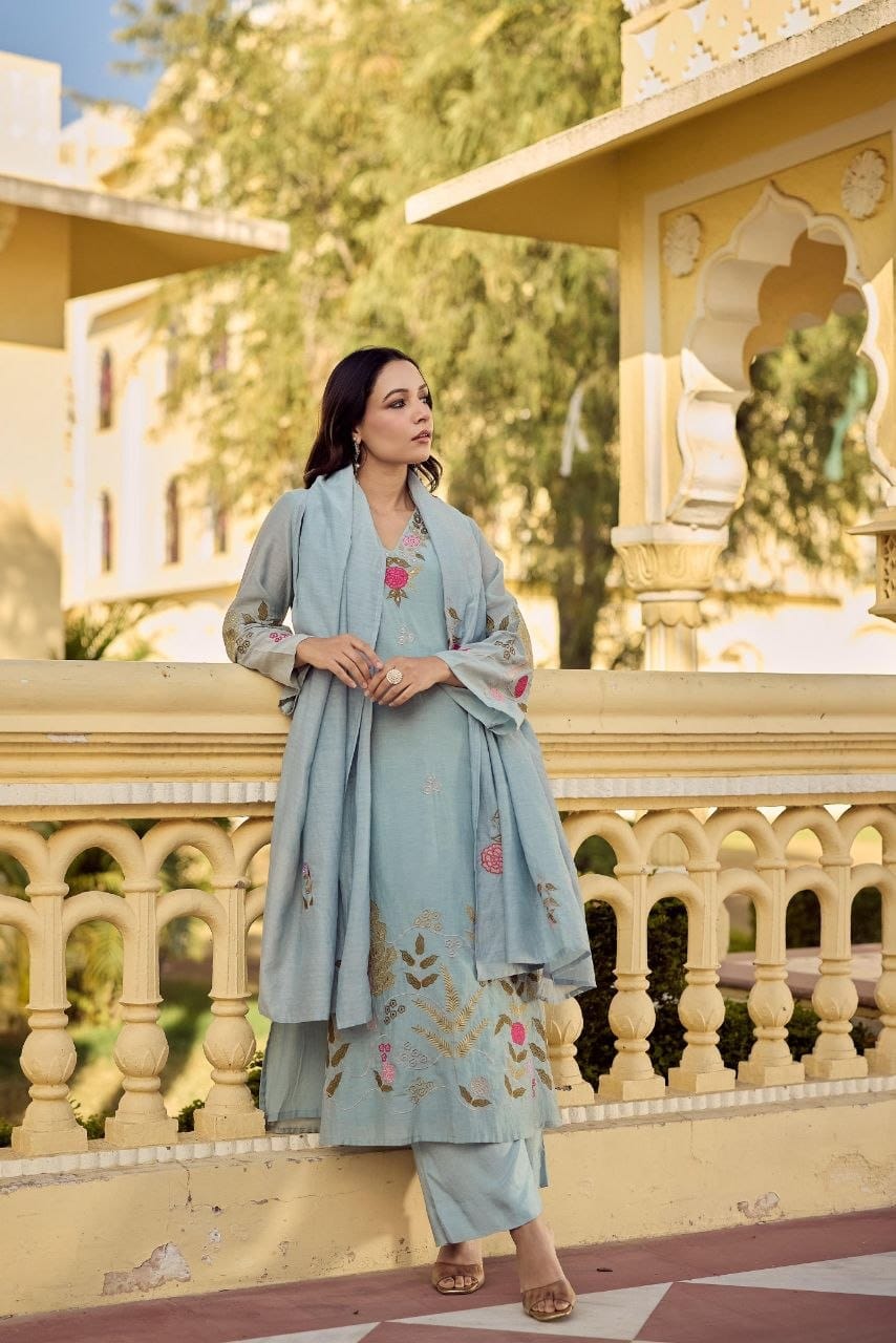 Pastel Floral Embroidered Kurta Set