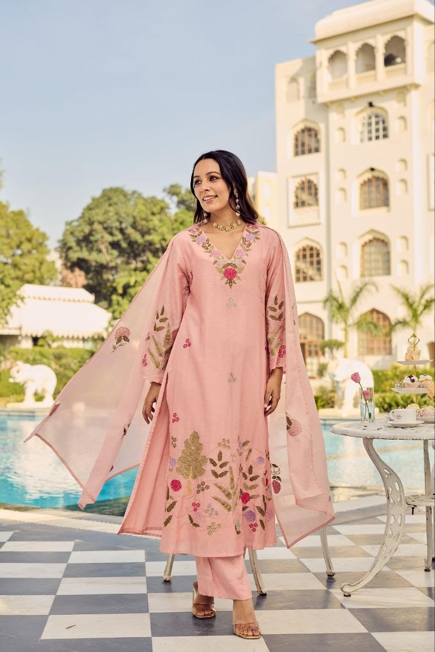 Pastel Floral Embroidered Kurta Set