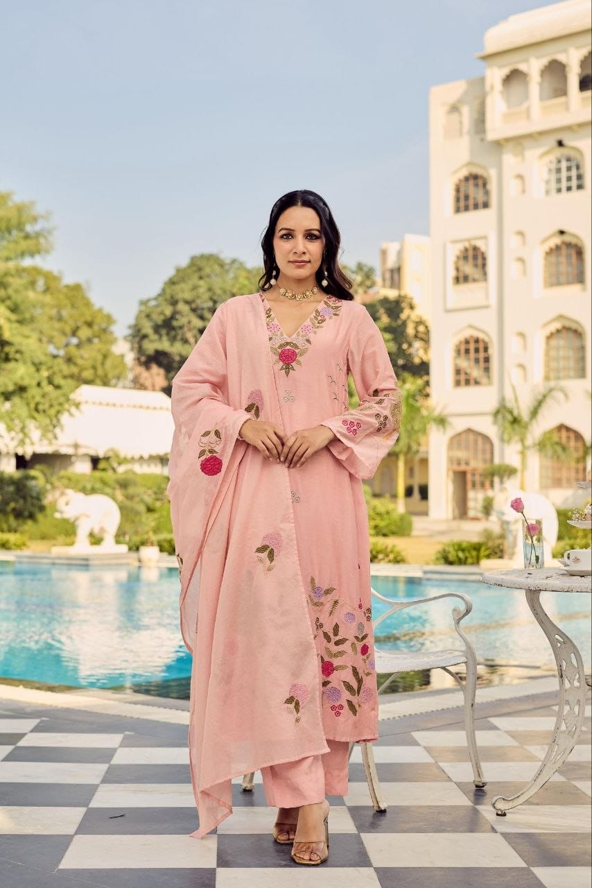 Pastel Floral Embroidered Kurta Set