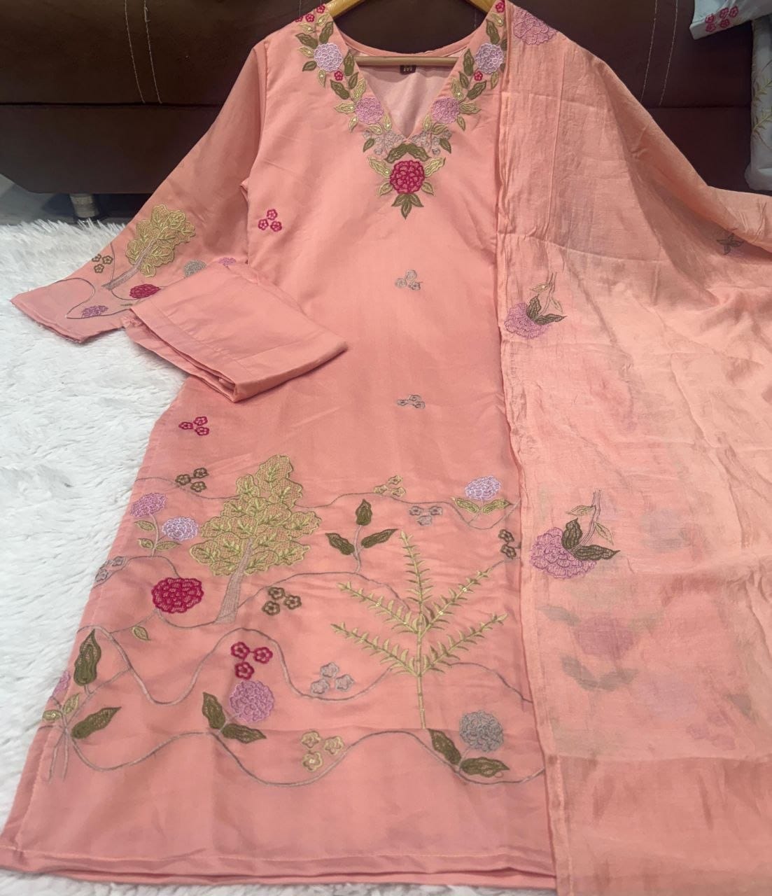 Pastel Floral Embroidered Kurta Set