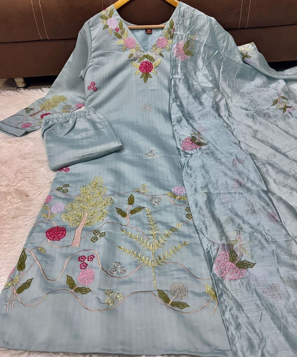 Pastel Floral Embroidered Kurta Set