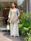 Ivory Floral Embroidered Short Kurta with Palazzo Set