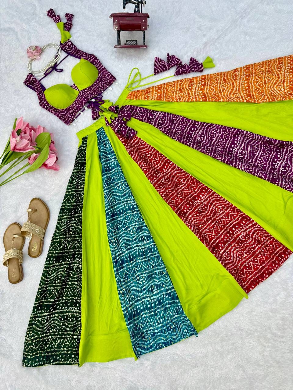 Women’s Traditional Bandhani Printed Lehenga Choli Set