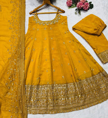 Embroidered Anarkali Kurta Set with Pants & Designer Dupatta