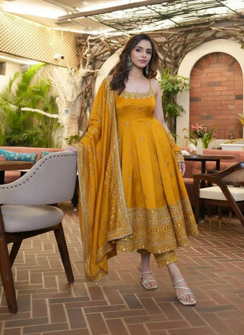 Embroidered Anarkali Kurta Set with Pants & Designer Dupatta